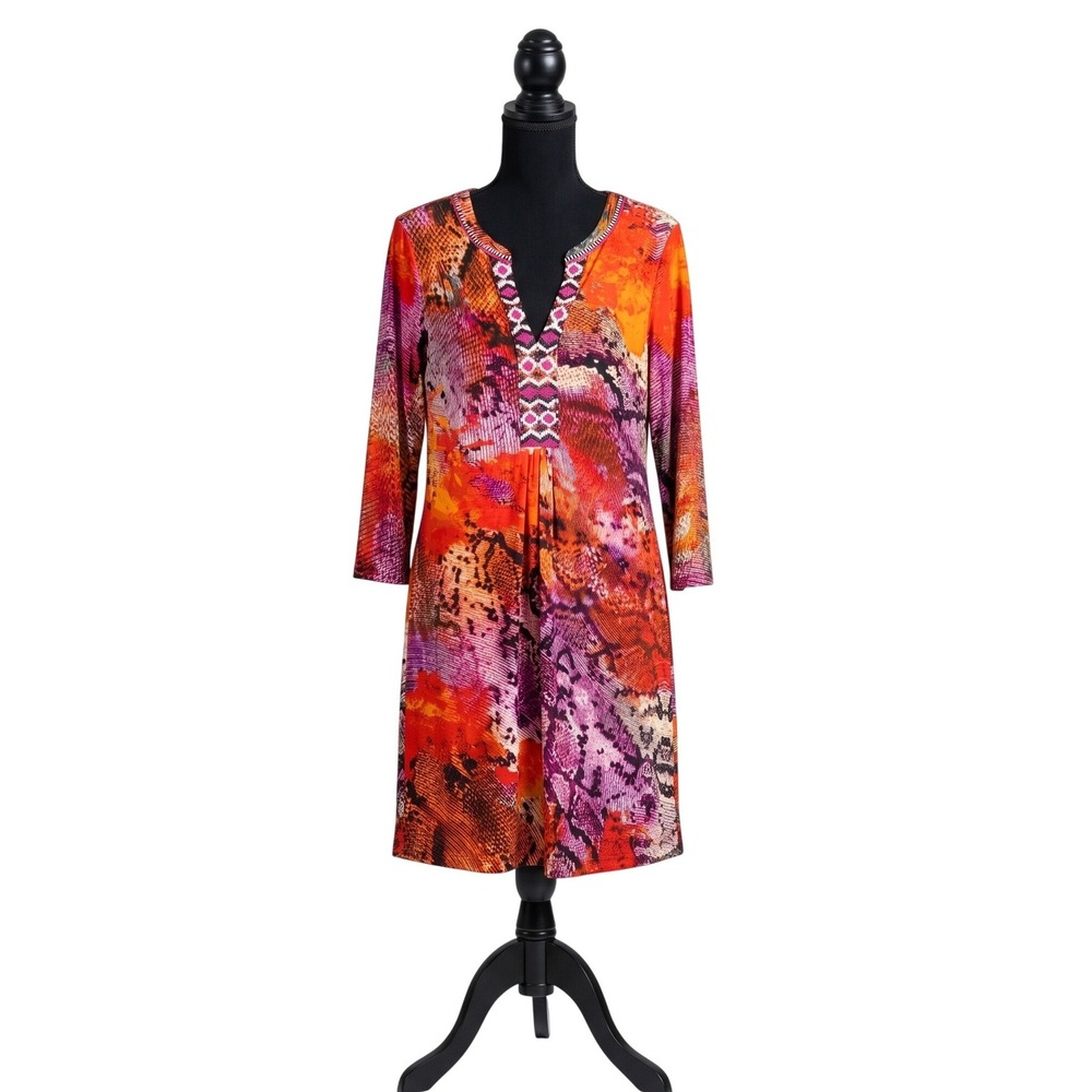 HALE BOB Lulie Jersey Dress Small Animal Print Mixed Media Red Orange NWT $238 - Picture 2 of 10